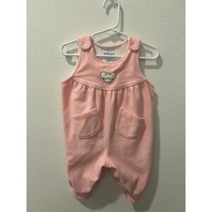 Vintage Baby Bgosh Pink Fleece Mouse Romper Sleeveless Overalls 3-6 Months